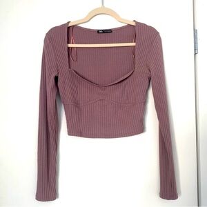 Zara Mauve Ribbed Crop Top